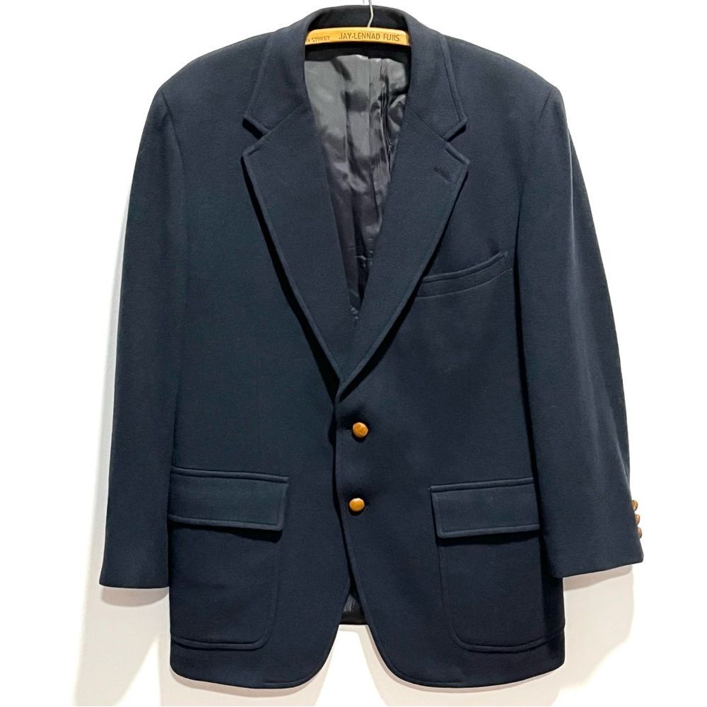 Oscar de la Renta Cashmere Blazer Navy Blue Wool Jacket Mens Classic Sport Coat